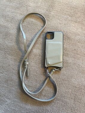 Bandolier Pebble Leather Crossbody Phone Case in Light Beige